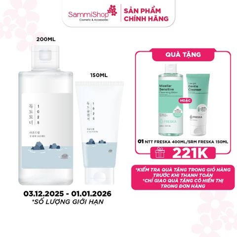 COMBO 03.12 - 01.01 Round Lab Sữa rửa mặt 1025 Dokdo Cleanser 150ml + Round lab Nước hoa hồng 1025 Dokdo Toner 200ml