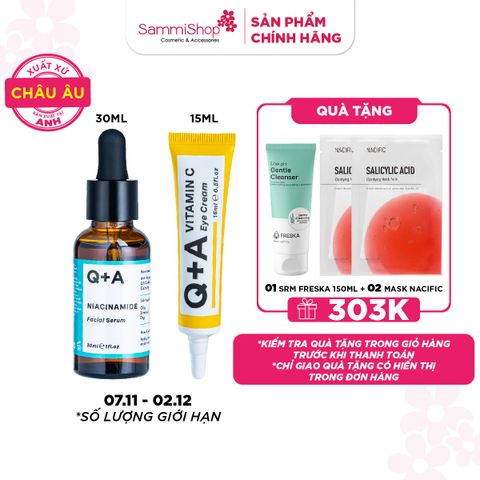 7.11 - 2.12 COMBO Q+A Tinh chất Niacinamide Facial Serum 30ml + Q+A Kem dưỡng da vùng mắt Vitamin C Eye Cream 15ml