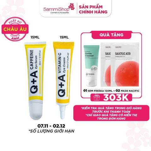 7.11 - 2.12 COMBO Q+A Tinh chất Caffeine Eye Serum 15ml/ Q+A Tinh chất Hyaluronic Acid Facial Serum 30ml + Q+A Kem dưỡng da vùng mắt Vitamin C Eye Cream 15ml