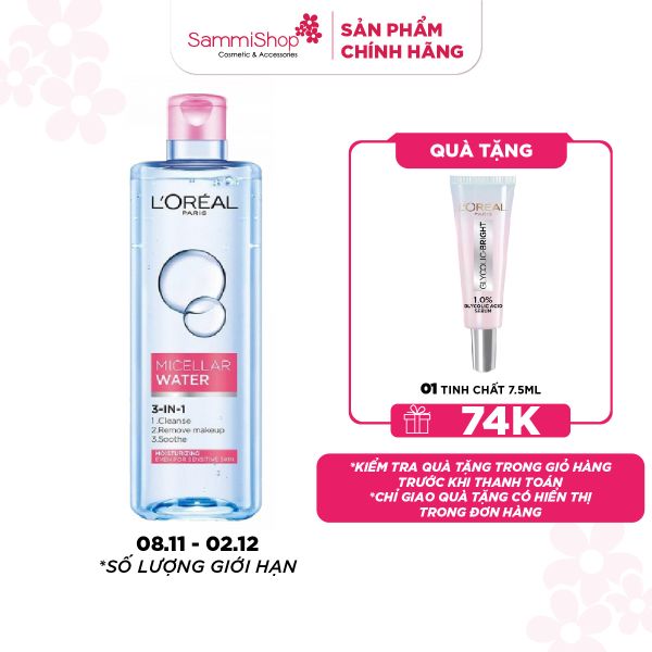 Loreal Micellar Water 3-in-1 Moisturizing Even For Sensitive Skin 400ml