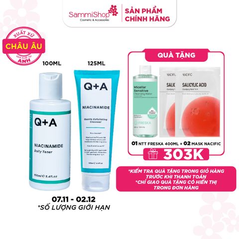 7.11 -2.12 COMBO  Q+A Nước hoa hồng 100ml bất kỳ + Q+A Sữa rửa mặt Niacinamide Gentle Exfoliating Cleanser 125ml