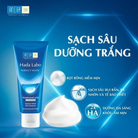 HadaLabo Kem rửa mặt Perfect White Tranexamic Acid Cleanser 80g + quà