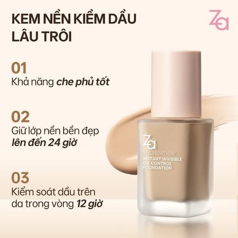 ZA Kem Nền Instant Invisible Oil Control Foundation 25ml