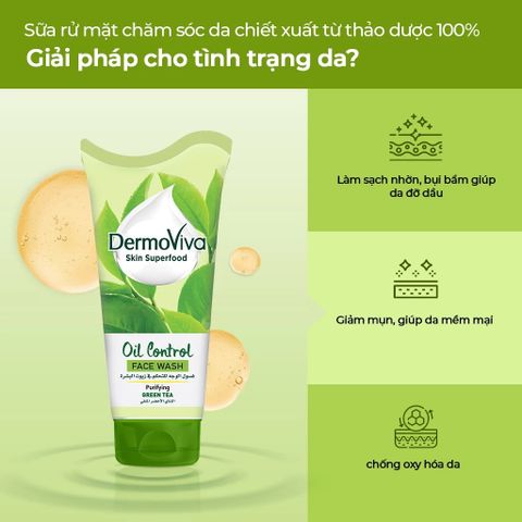 Dermoviva Skin Superfood Sữa rửa mặt Oil Control Face Wash-Green Tea 150ml