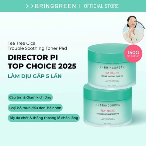 Bring Green Bông tẩm nước hoa hồng Tea Tree Cica Trouble Soothing Toner Pad 150g