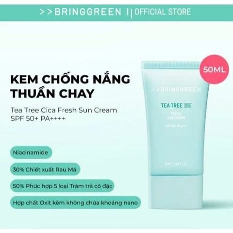 Bring Green Kem chống nắng Tea Tree Cica Fresh Sun Cream SPF50+ PA++++ 50ml