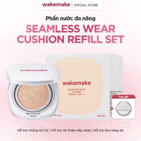 02.02 - 01.03 Wakemake Bộ sản phẩm Phấn nước Seamless Wear Cushion Refill Set SPF50+/PA+++ 15g