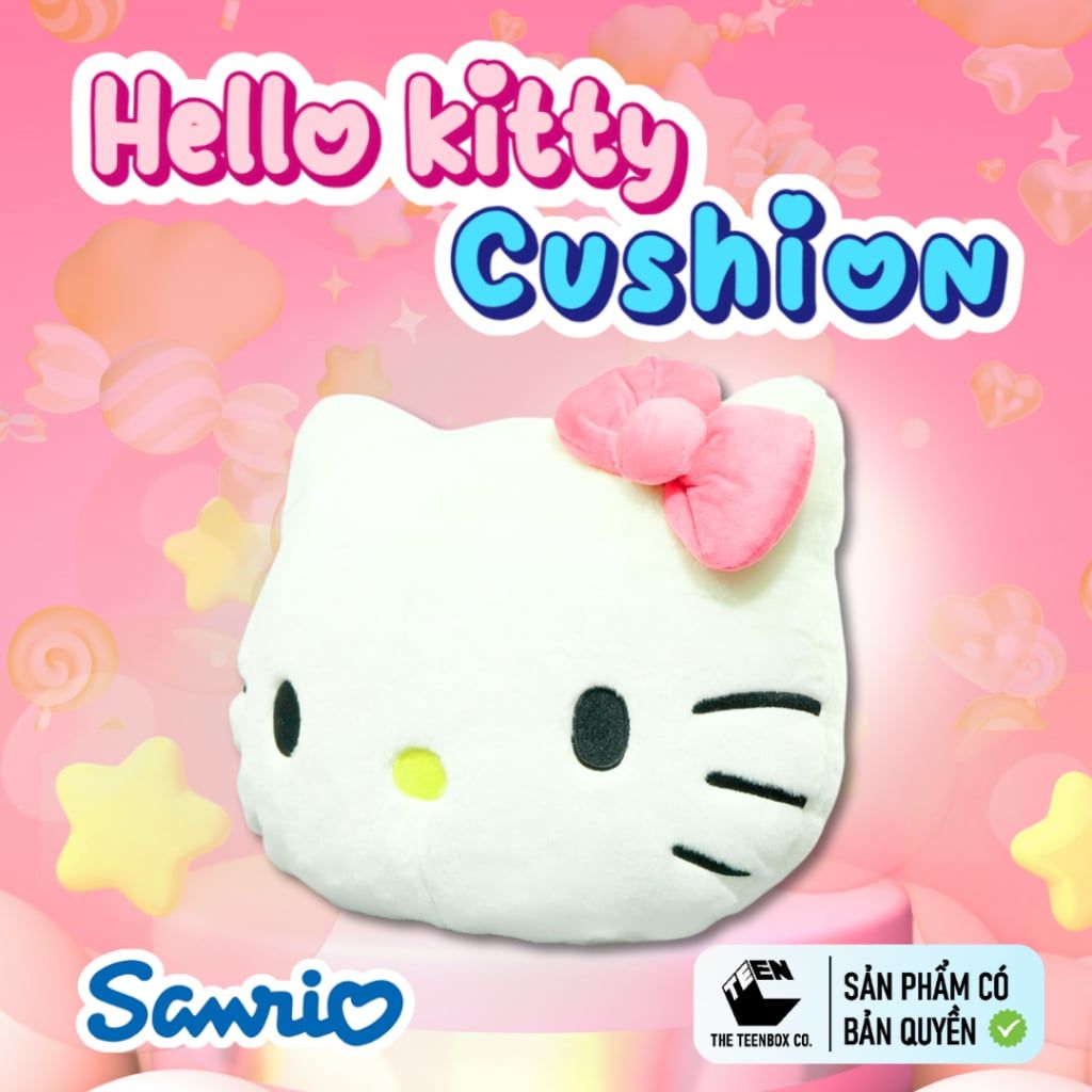 Gối Bông Mặt Hello Kitty 30cm – Gối Ôm Sanrio Chính Hãng Cao Cấp, Gối Trang Trí Dễ Thương, Teenbox Phân Phối