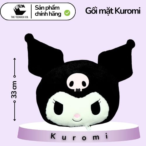 Gối Bông Mặt Kuromi 30cm – Gấu Bông Sanrio Chính Hãng Cao Cấp, Mềm Mịn, Teenbox Phân Phối