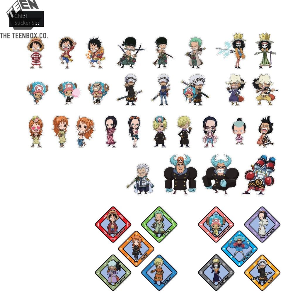 Bộ 40 Sticker Chibi One Piece – Sticker Anime Dán Laptop, Balo, Sổ Tay, Sản Phẩm Chính Hãng TEENBOX