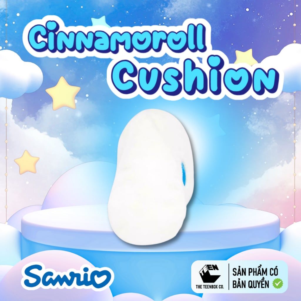 Gối Bông Mặt Cinnamoroll 33cm – Gấu Bông Sanrio Chính Hãng Cao Cấp, Gối Sofa Trang Trí Dễ Thương, Teenbox Phân Phối