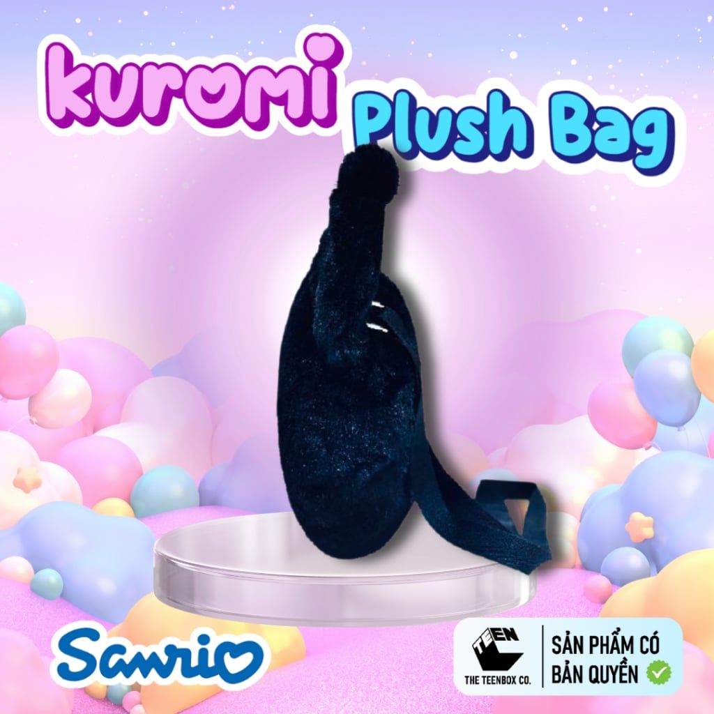 Túi Bông Mặt Kuromi 20 cm – Túi Đeo Chéo Sanrio Chính Hãng, Mềm Mịn, Teenbox Phân Phối