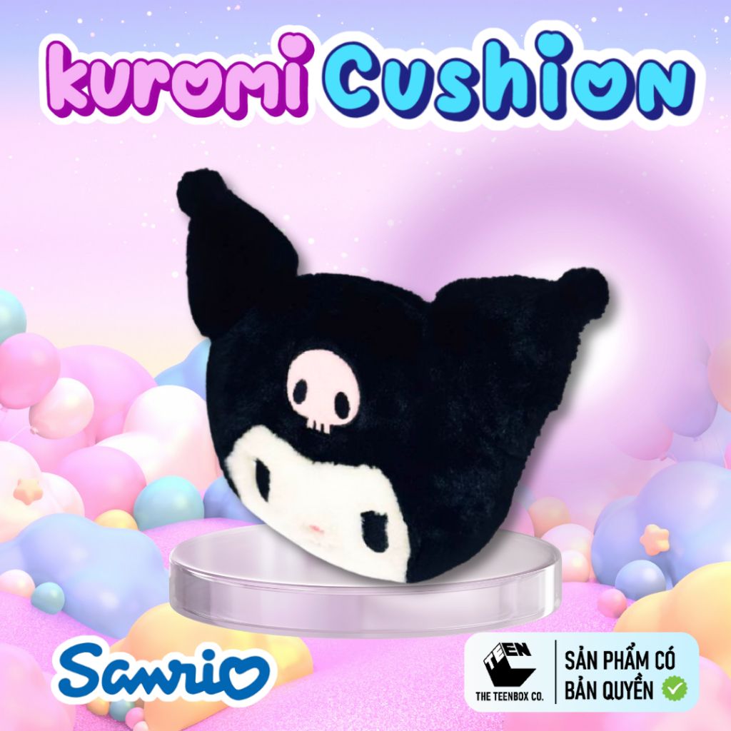 Gối Bông Mặt Kuromi 30cm – Gấu Bông Sanrio Chính Hãng Cao Cấp, Mềm Mịn, Teenbox Phân Phối