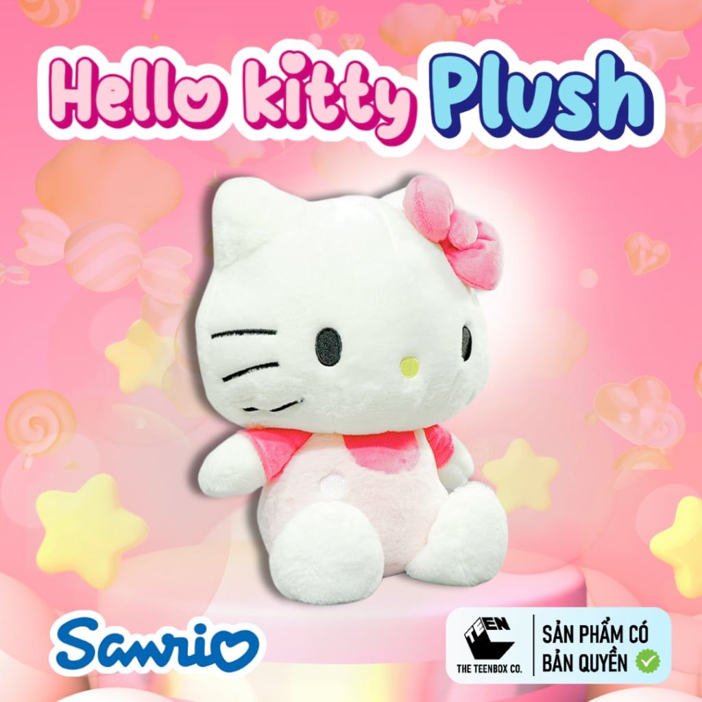 Thú Bông Hello Kitty Size L 47cm – Gấu Bông Sanrio Chính Hãng Cao Cấp, Ôm Ngủ Mềm Mịn, Teenbox Phân Phối