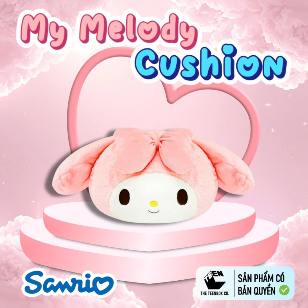 Gối Bông Mặt My Melody 30cm – Gối Ôm Sanrio Chính Hãng Cao Cấp, Gối Trang Trí Dễ Thương, Teenbox Phân Phối