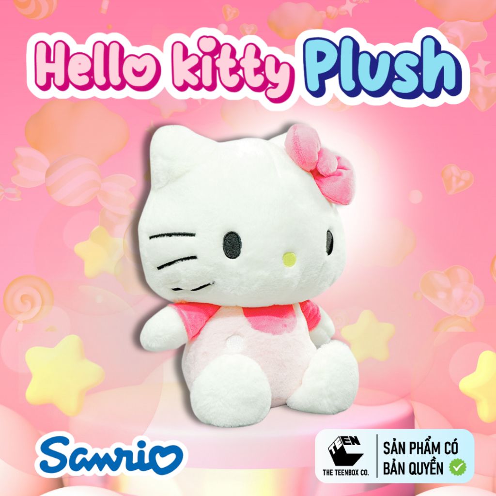 Thú Bông Hello Kitty Size S 22cm – Gấu Bông Sanrio Chính Hãng Cao Cấp, Mềm Mịn Ôm Ngủ, Teenbox Phân Phối