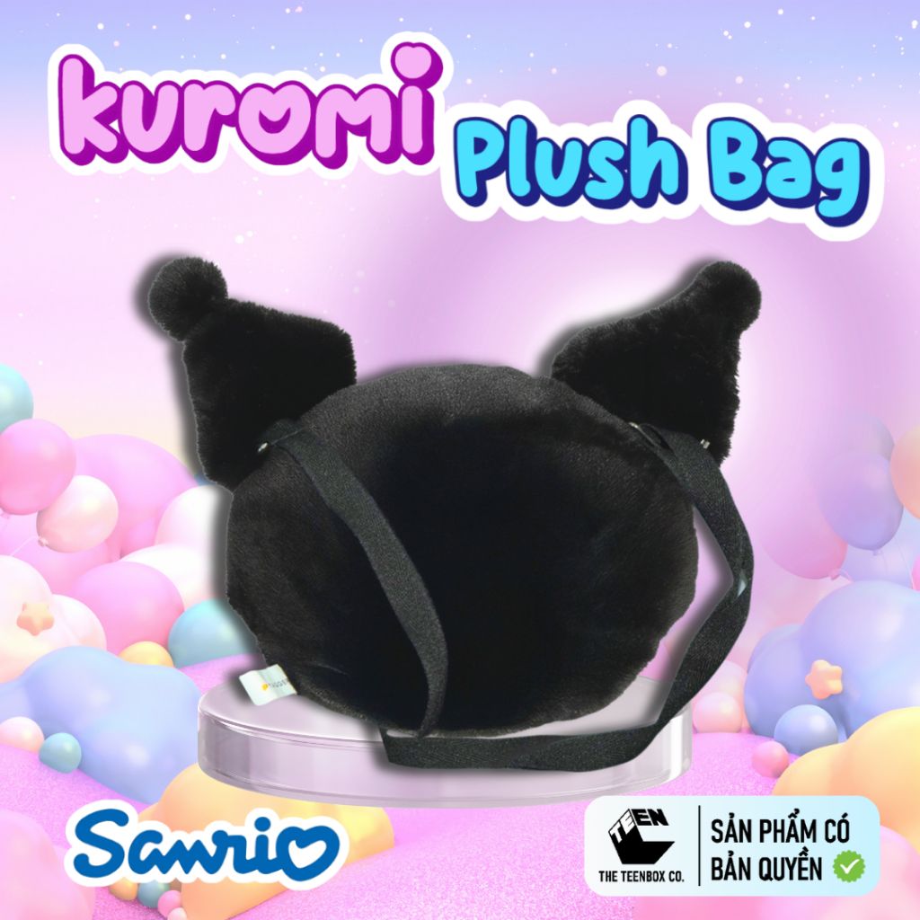 Túi Bông Mặt Kuromi 20 cm – Túi Đeo Chéo Sanrio Chính Hãng, Mềm Mịn, Teenbox Phân Phối