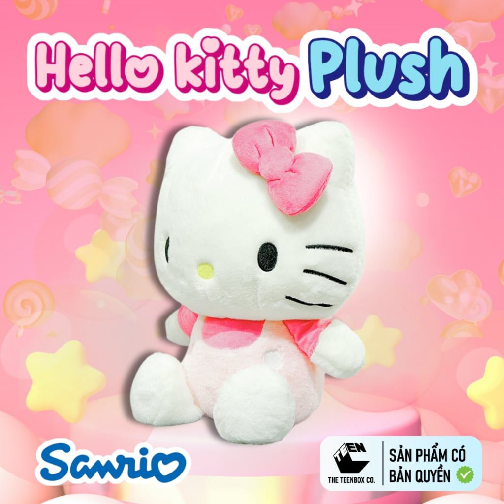 Thú Bông Hello Kitty size M 33 cm – Mềm Min, Ôm Siêu Êm, Dễ Thương Hết Nước, Phân Phối Bởi TEENBOX