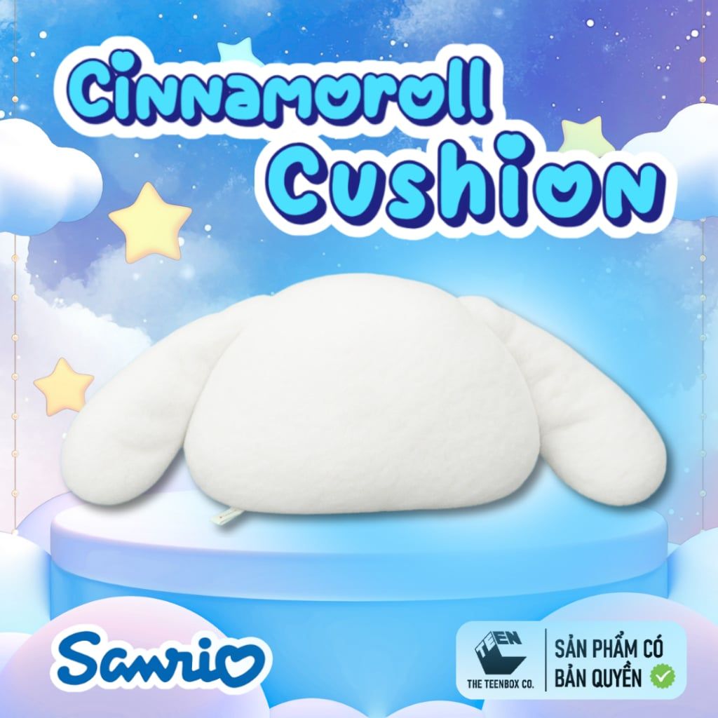 Gối Bông Mặt Cinnamoroll 33cm – Gấu Bông Sanrio Chính Hãng Cao Cấp, Gối Sofa Trang Trí Dễ Thương, Teenbox Phân Phối