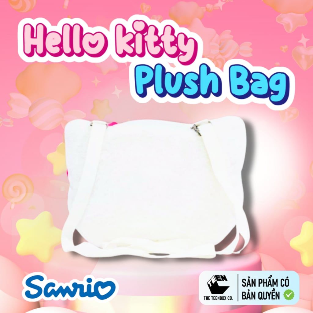 Túi Bông Mặt Hello Kitty 20cm – Túi Đeo Chéo Sanrio Chính Hãng, Quà Tặng Đáng Yêu, Phân Phối Bởi Teenbox