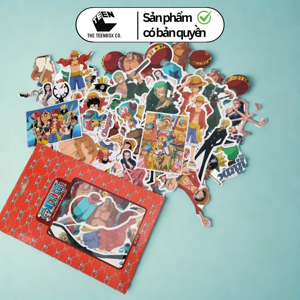 Bộ 46 Sticker One Piece – Sticker Anime Dán Laptop, Balo, Sổ Tay, Chính Hãng TEENBOX