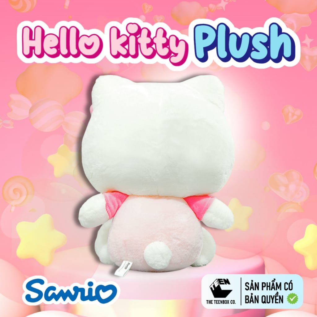 Thú Bông Hello Kitty Size L 47cm – Gấu Bông Sanrio Chính Hãng Cao Cấp, Ôm Ngủ Mềm Mịn, Teenbox Phân Phối
