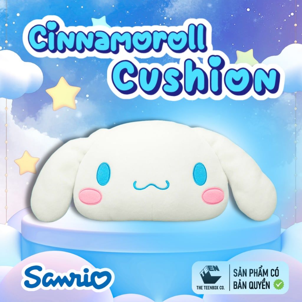 Gối Bông Mặt Cinnamoroll 33cm – Gấu Bông Sanrio Chính Hãng Cao Cấp, Gối Sofa Trang Trí Dễ Thương, Teenbox Phân Phối
