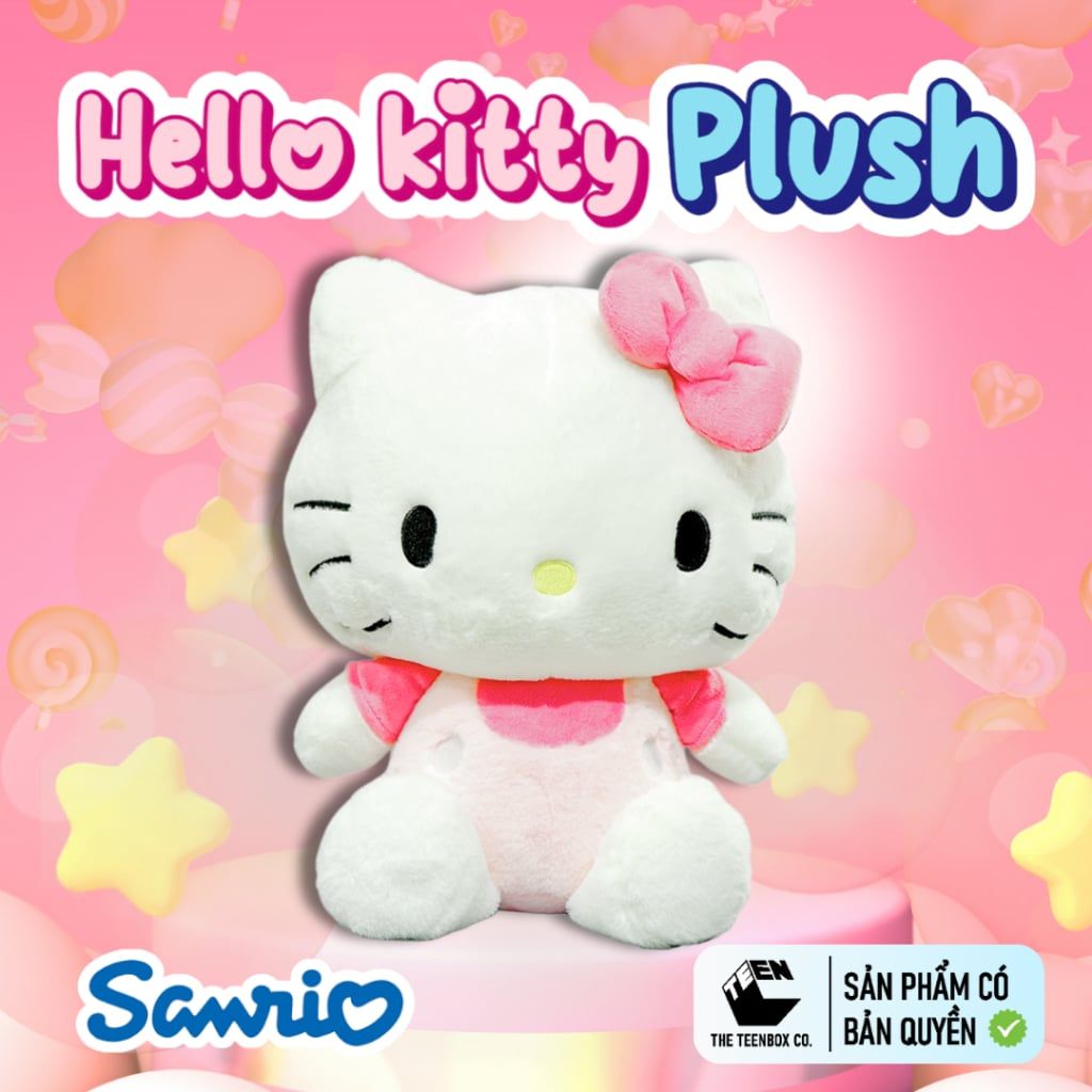 Thú Bông Hello Kitty Size L 47cm – Gấu Bông Sanrio Chính Hãng Cao Cấp, Ôm Ngủ Mềm Mịn, Teenbox Phân Phối