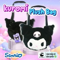 Túi Bông Mặt Kuromi 20 cm – Túi Đeo Chéo Sanrio Chính Hãng, Mềm Mịn, Teenbox Phân Phối