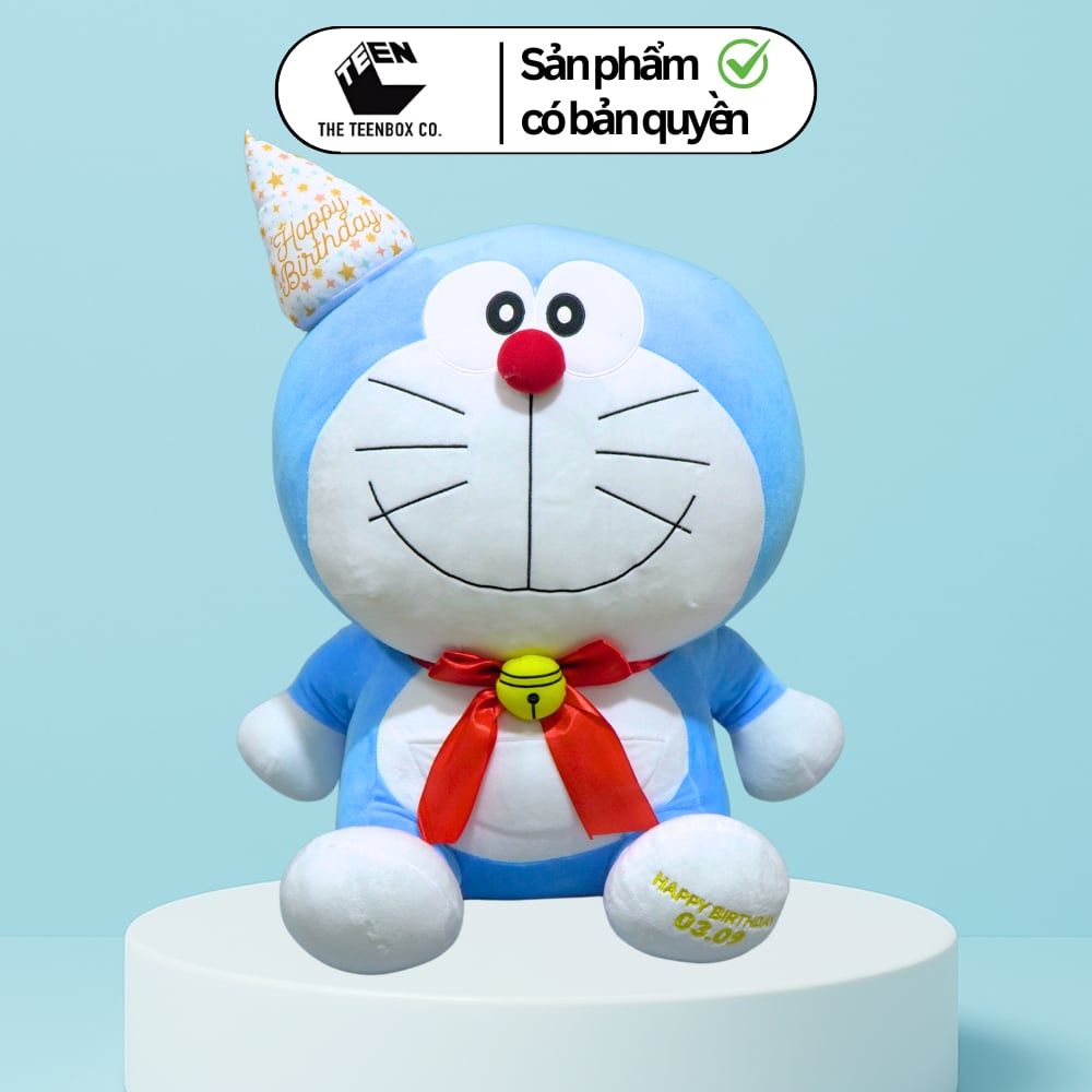 Thú Bông Doraemon Sinh Nhật Size M 33cm – Gấu Bông Cao Cấp, Bản Quyền Animation International, Teenbox Phân Phối
