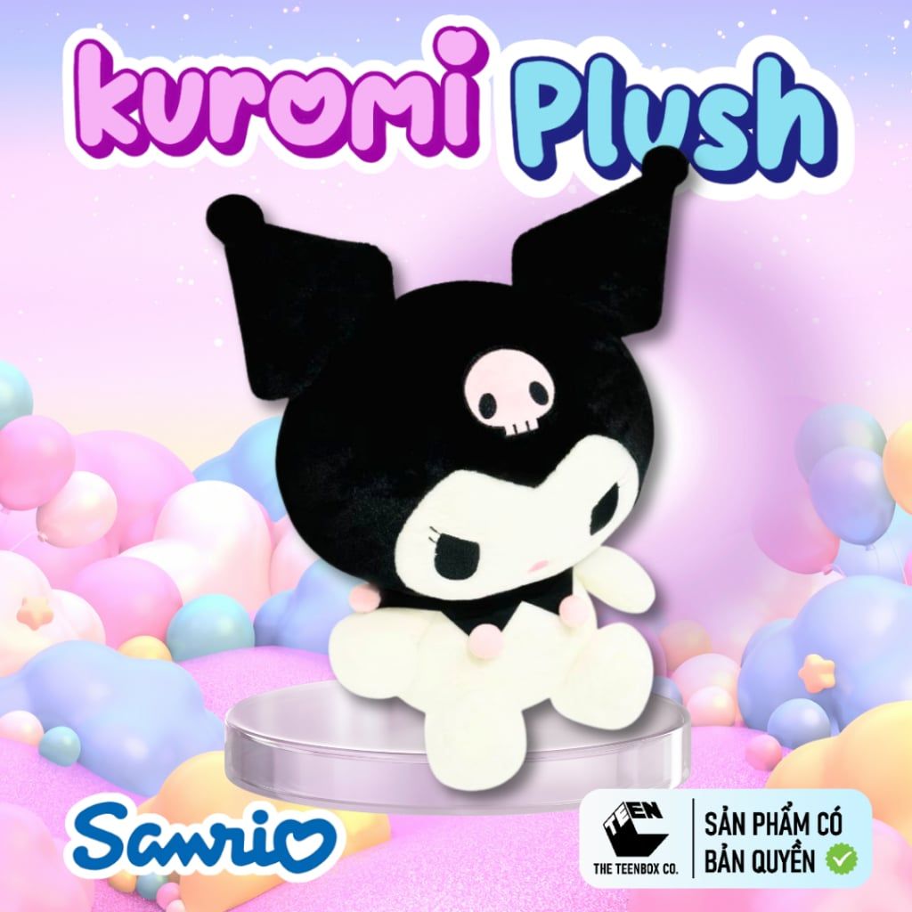Thú Bông Kuromi Size L 47cm – Gấu Bông Sanrio Chính Hãng Cao Cấp, Ôm Ngủ Mềm Mịn, Teenbox Phân Phối