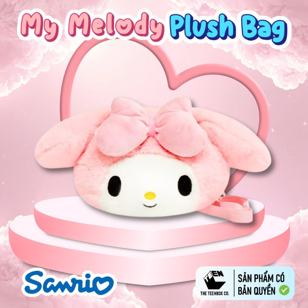 Túi Bông Mặt My Melody 22cm – Túi Đeo Chéo Sanrio Chính Hãng Cao Cấp, Túi Cute Dễ Thương, Teenbox Phân Phối