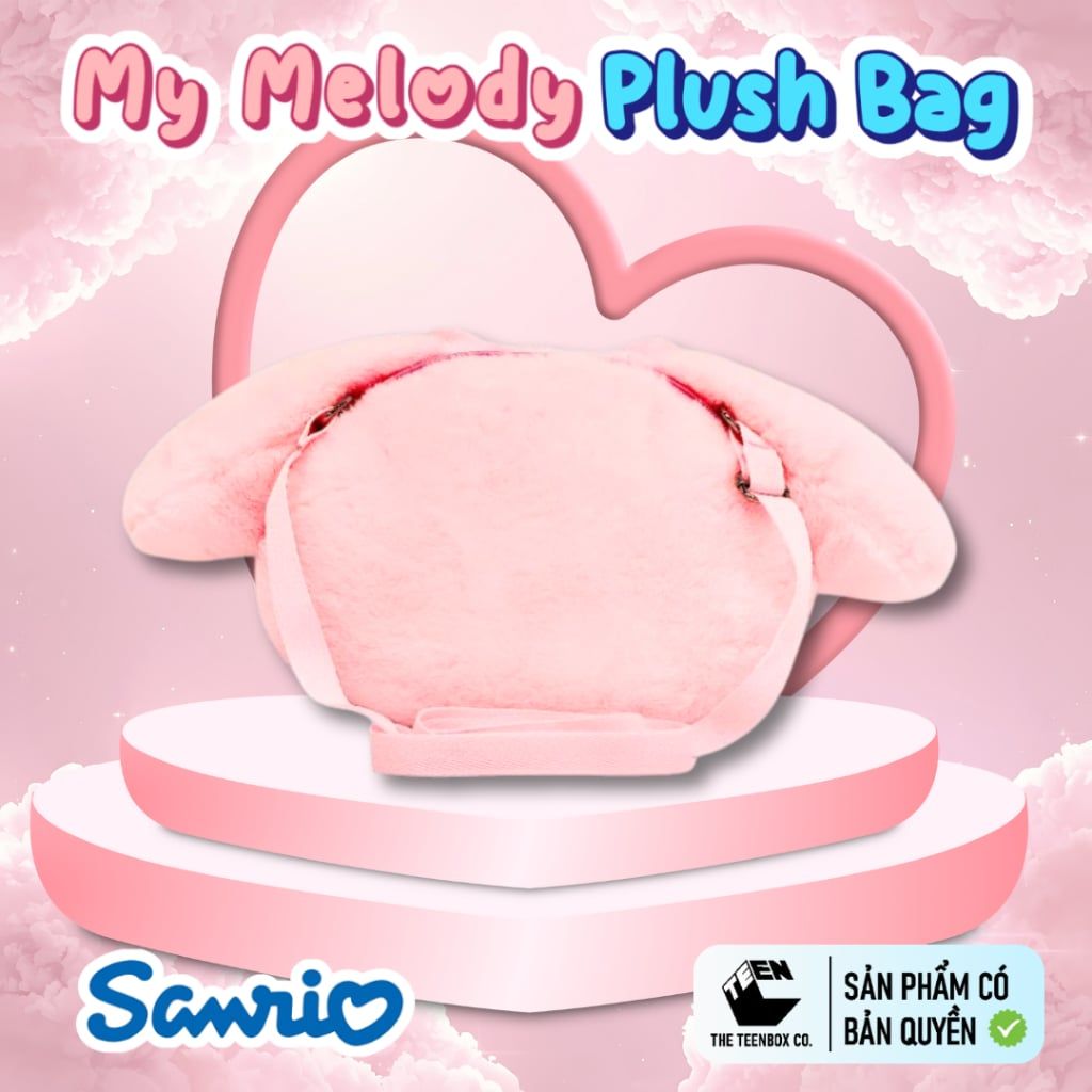 Túi Bông Mặt My Melody 22cm – Túi Đeo Chéo Sanrio Chính Hãng Cao Cấp, Túi Cute Dễ Thương, Teenbox Phân Phối