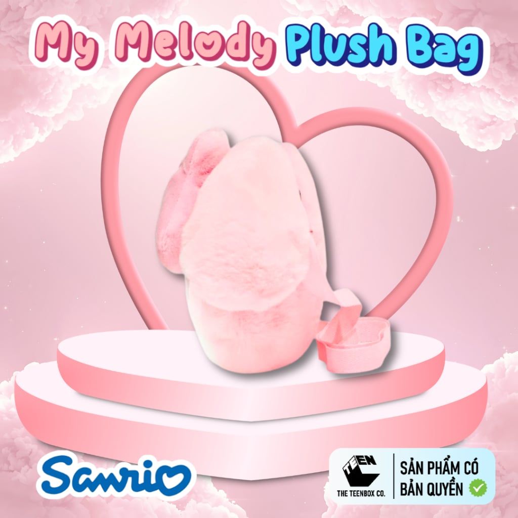 Túi Bông Mặt My Melody 22cm – Túi Đeo Chéo Sanrio Chính Hãng Cao Cấp, Túi Cute Dễ Thương, Teenbox Phân Phối