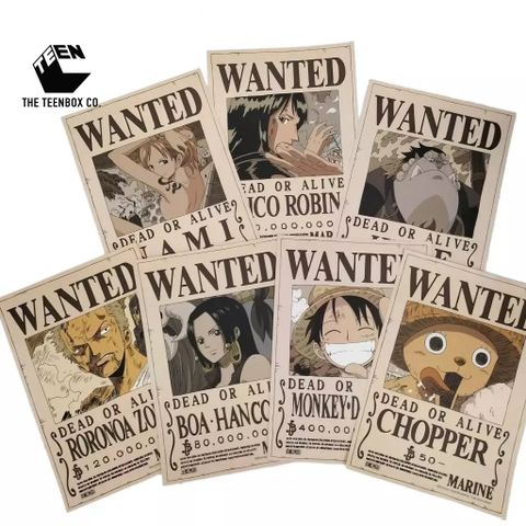 Poster Truy Nã One Piece 43x30cm – Tranh Wanted Luffy, Zoro, Nami, Robin, Boa, Chopper, Chính Hãng TEENBOX
