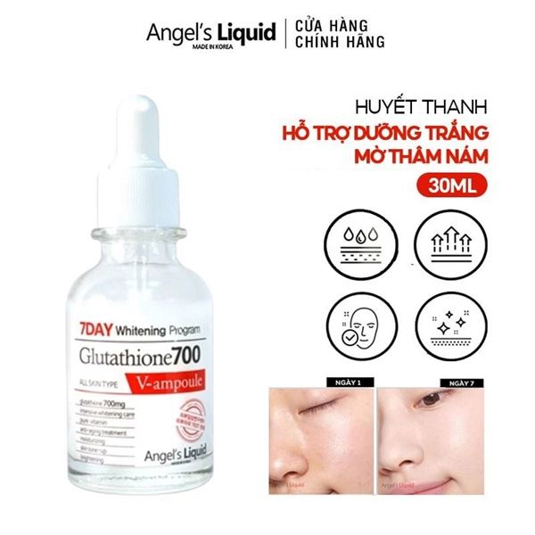 Serum Angel's Liquid Huyết Thanh Hỗ Trợ Dưỡng Trắng Da, Làm Mờ Thâm Nám Glutathione 700 V-Ampoule 30ml