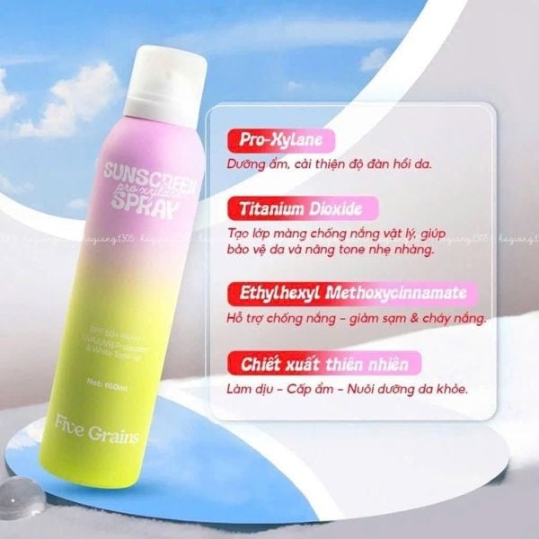 Xịt chống nắng Cao cấp Five Grains nâng tone Pro-Xylane 160ML