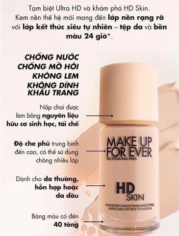 [mẫu mới] Kem Nền Make Up For Ever Hd Skin Undetectable Longwear Foundation (30ml) #100N