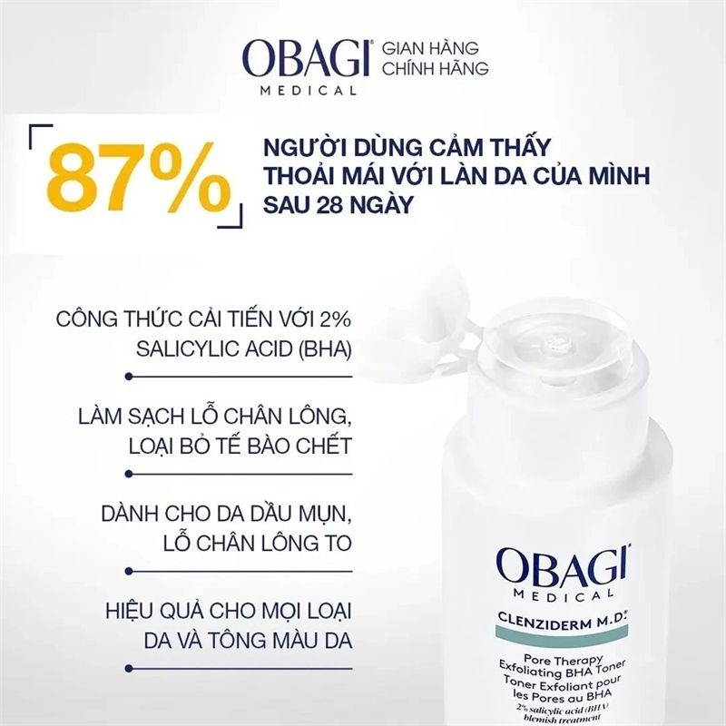 [ MẪU MỚI 2025 ]toner BHA Obagi Clenziderm MD Pore Therapy kiềm dầu , giảm mụn
