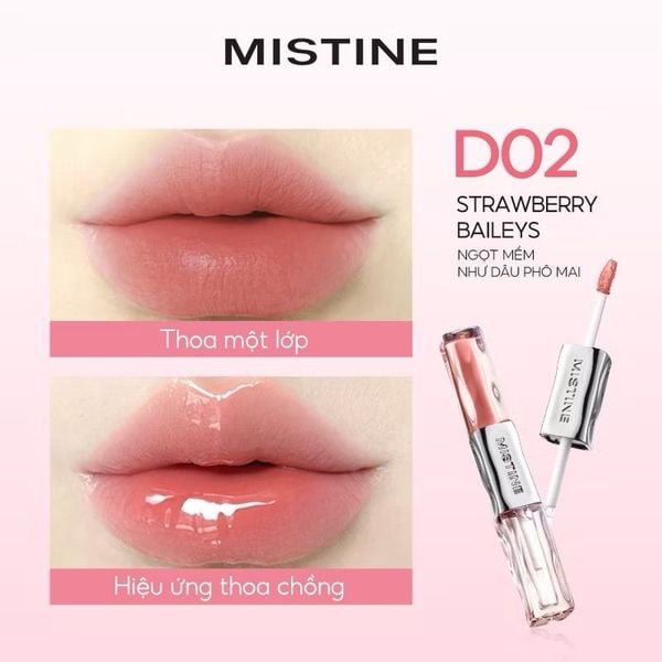 Son Kem 2 Đầu MISTINE Son Lì 2 Trong 1 Bền Màu Lâu Trôi Mịn Môi D02