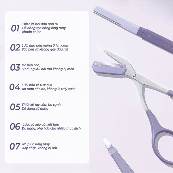 Bộ Dụng Cụ Tỉa Lông Mày Amortals Eyebrow Refining Tricmer 3-Piece Set