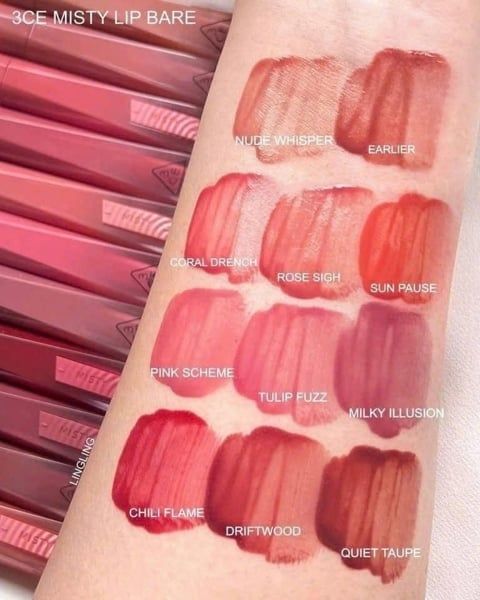 Son tint bóng 3CE Misty Lip Bare #coral drench