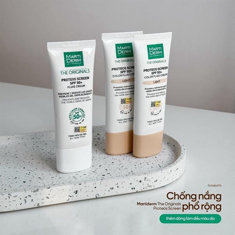 Kem chống nắng Martiderm proteos screen spf 50+ color fluid cream light 40ml