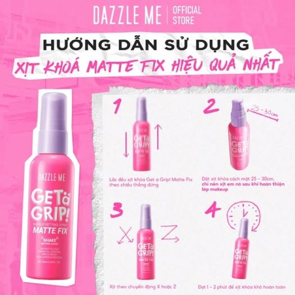 [new] Xịt Khóa Nền DAZZLE ME Get A Grip Makeup Setting Spray matte fit 60ml #hồng