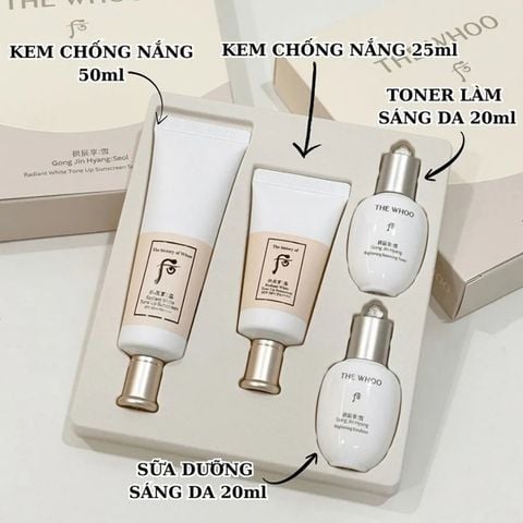 COMBO 4 món Kem Chống Nắng THE WHOO White Tone Up 50ml +25ml + sữa dưỡng 20ml +toner 20ml