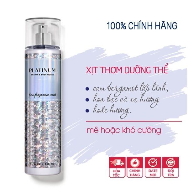 Xịt thơm toàn thân Bath & Body Works Body Mist PLATINUM 236ml