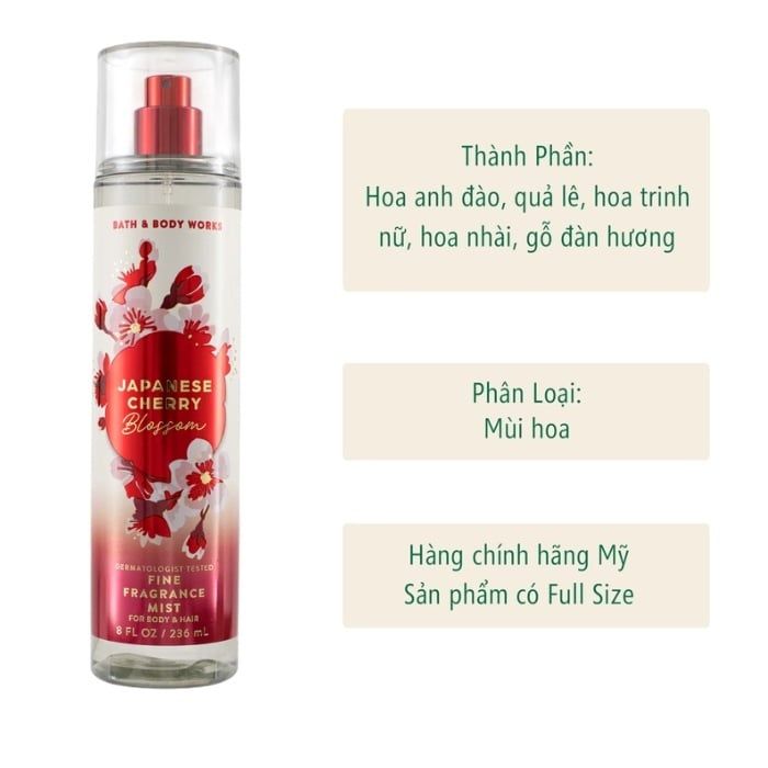 Xịt Thơm Toàn Thân Bath & Body WỬoks Japanese Cherry Blossom 236ml