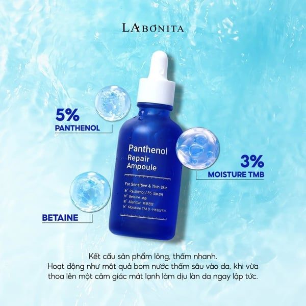 Tinh chất serum hỗ trợ phục hồi làm dịu da La Bonita Panthenol Repair Ampoule 50ml