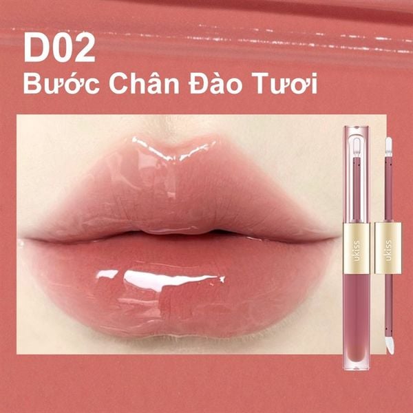 Ukiss Son Hai Đầu Mịn Lì Lớp Khoá Màu Bóng Mượt Không Dính Cốc Bền Màu Lâu Trôi 12 Giờ Gloss-Matte Duo D02