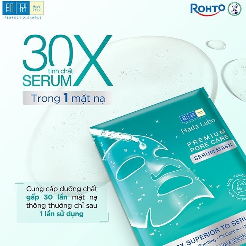 Mặt nạ tinh chất làm dịu và cải thiện da mụn, da nhạy cảm cao cấp Hada Labo premium pore care serum mask gói 1 miếng 23g